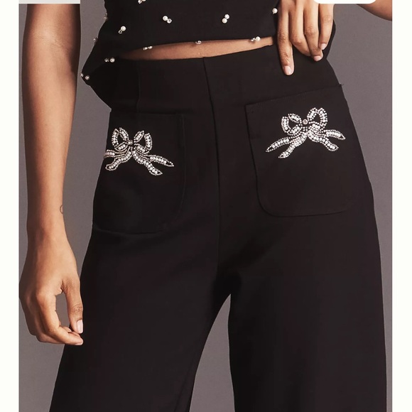 Elegant Black Wide-Leg Pants with Bow detail NWOT - Picture 2 of 5